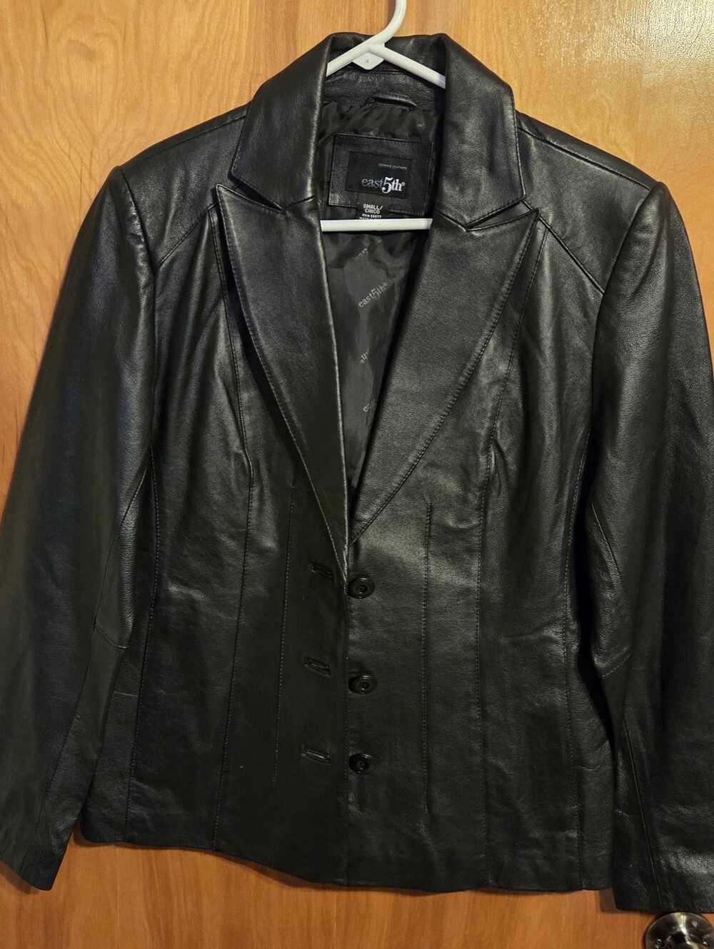 East 5th Women's Black Leather Blazer Jacket Buttons & Collar Size Small